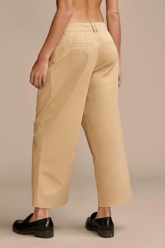 Women Lucky Brand Pants Pleated Wide Leg Crop Pant Dark Khaki