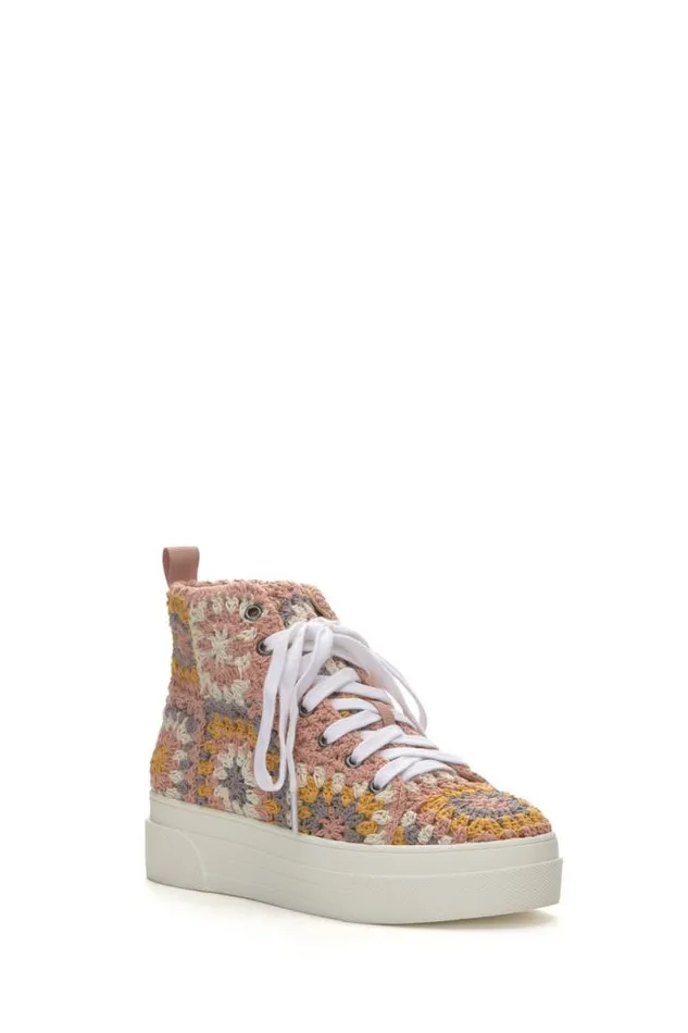 Women Lucky Brand Shoes Curla Crochet High Top Sneaker Light Pink
