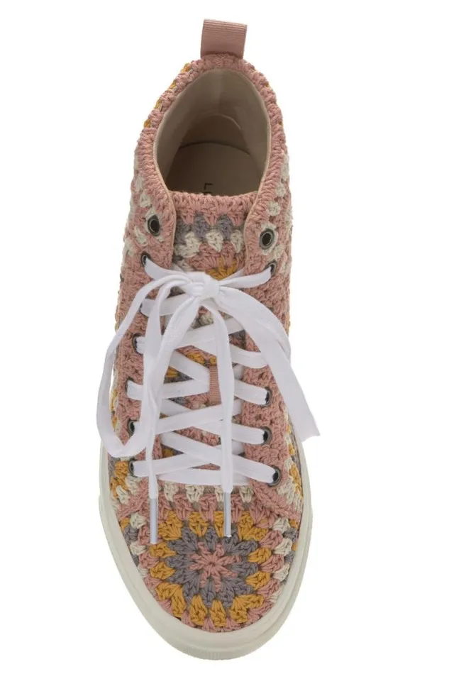 Women Lucky Brand Shoes Curla Crochet High Top Sneaker Light Pink