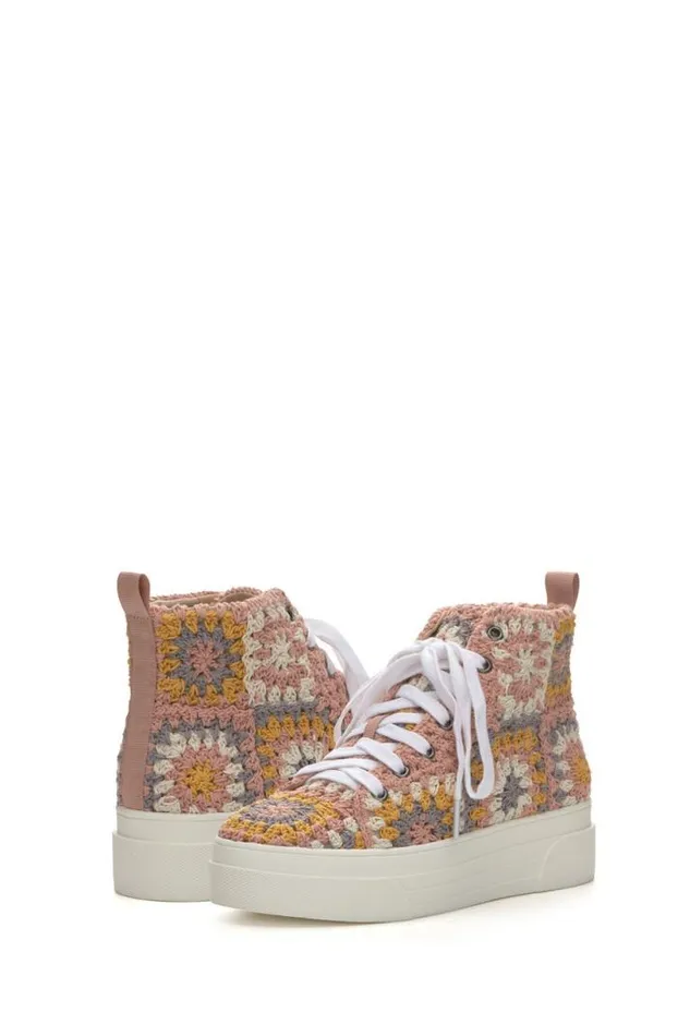 Women Lucky Brand Shoes Curla Crochet High Top Sneaker Light Pink