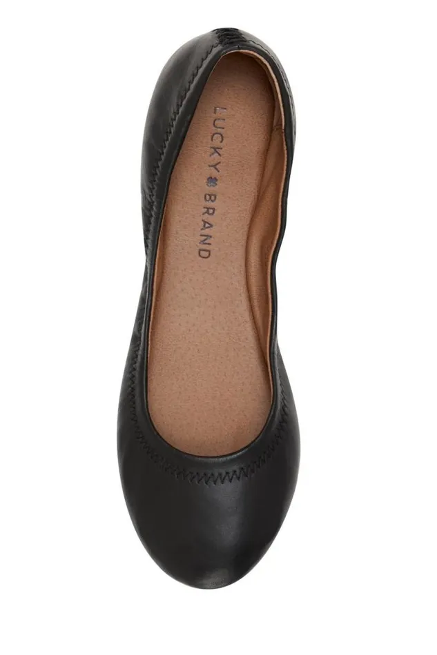Women Lucky Brand Shoes Emmie Ballet Leather Flats Black