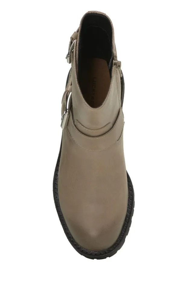 Women Lucky Brand Shoes Taini Biker Boot Medium Light Grey