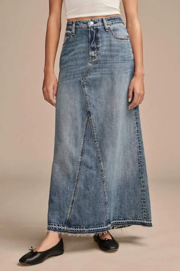 Women Lucky Brand Skirts Denim Maxi Skirt Mackie Wash
