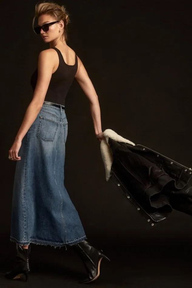 Women Lucky Brand Skirts Denim Maxi Skirt Mackie Wash