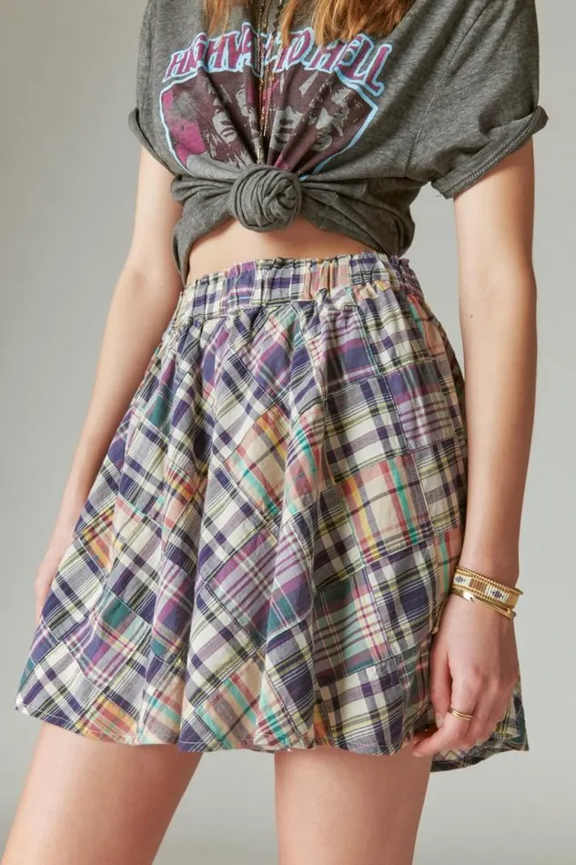 Women Lucky Brand Skirts Patchwork Mini Skirt Heritage Patchwork