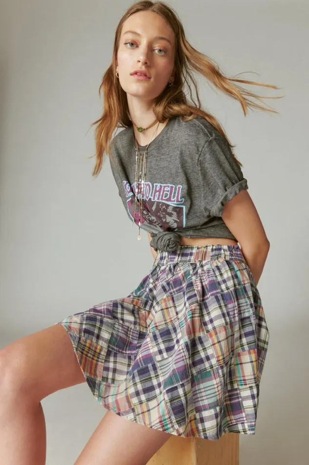 Women Lucky Brand Skirts Patchwork Mini Skirt Heritage Patchwork