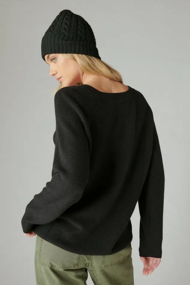 Women Lucky Brand Sweaters and Sweatshirts Cloud Soft V Neck Sweater Black
