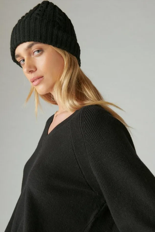 Women Lucky Brand Sweaters and Sweatshirts Cloud Soft V Neck Sweater Black
