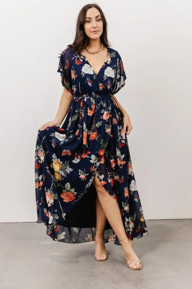 Women Madeline Maxi Dress Navy Coral Floral Baltic Born Maxi Dresses