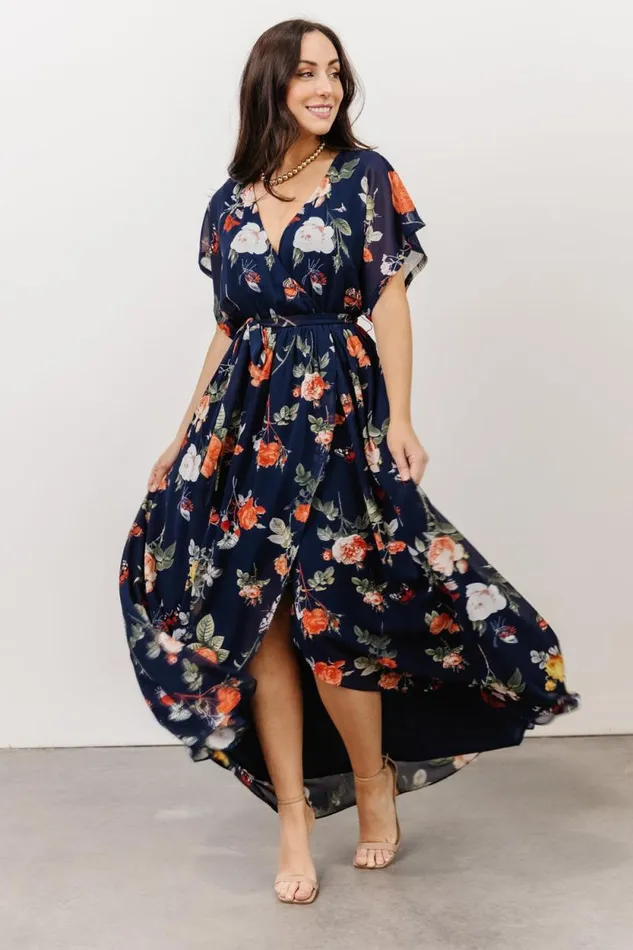 Women Madeline Maxi Dress Navy Coral Floral Baltic Born Maxi Dresses Women Madeline Maxi Dress Navy Coral Floral Baltic Born Maxi Dresses