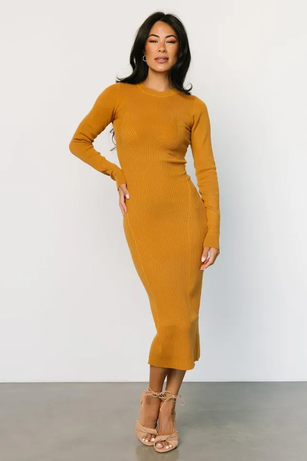 Women Manhattan Ribbed Sweater Dress Camel Baltic Born Sweaters