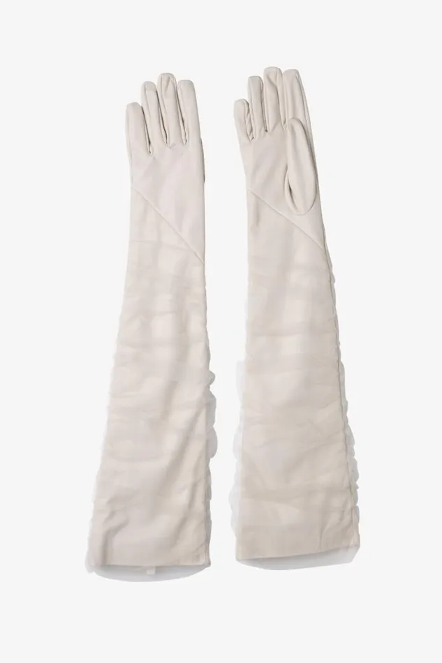 Women MARILYN Faux Leather And Tulle Gloves Bone LAMARQUE Other