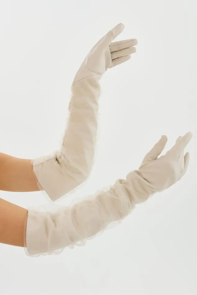 Women MARILYN Faux Leather And Tulle Gloves Bone LAMARQUE Other Women MARILYN Faux Leather And Tulle Gloves Bone LAMARQUE Other