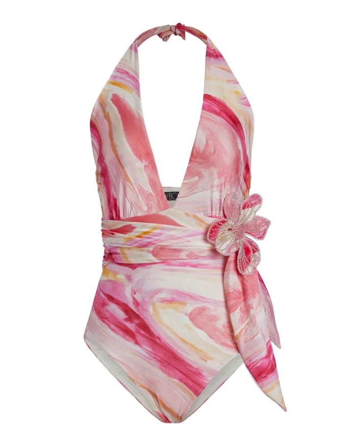 Women Matching Sets PatBO Aura Flower Halterneck Swimsuit FINAL SALE Pink Multi