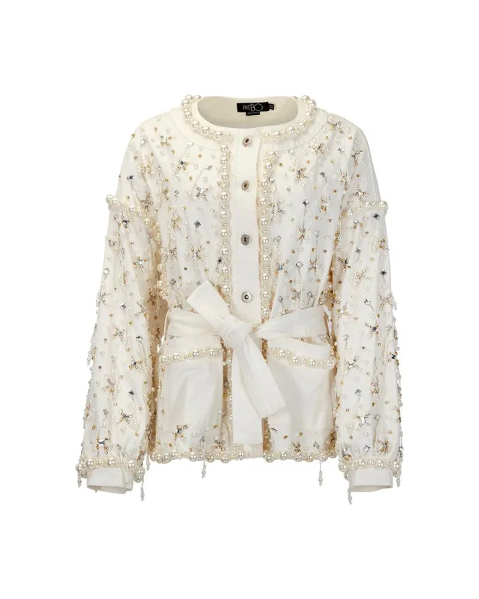 Women Matching Sets PatBO Beaded Denim Jacket White