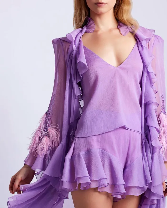 Women Matching Sets PatBO Chiffon Ruffle Shorts FINAL SALE Lilac
