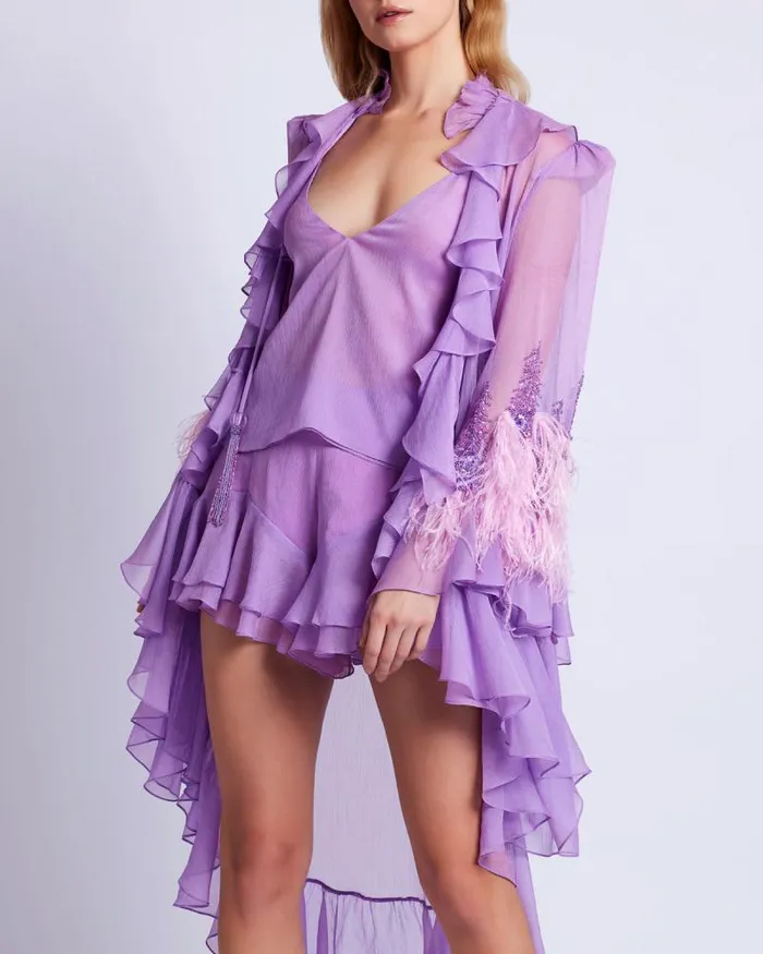 Women Matching Sets PatBO Chiffon Ruffle Shorts FINAL SALE Lilac