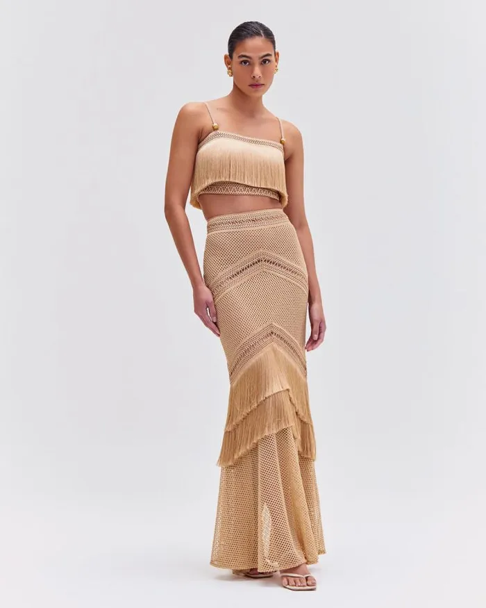 Women Matching Sets PatBO Fringe Maxi Skirt Gold