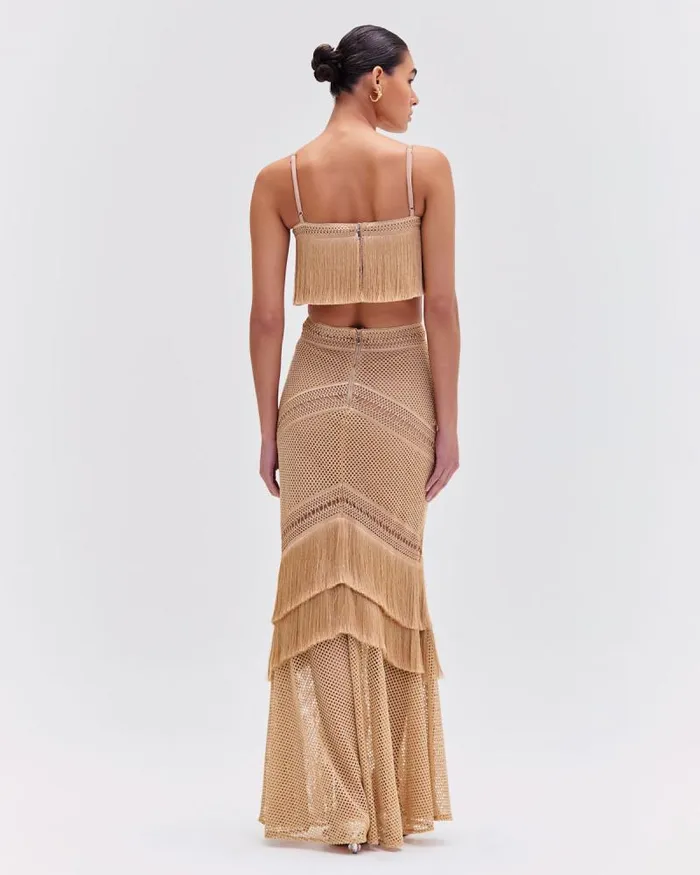 Women Matching Sets PatBO Fringe Maxi Skirt Gold