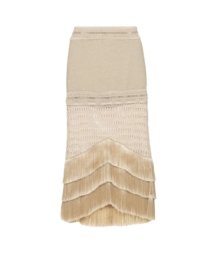 Women Matching Sets PatBO Fringe Maxi Skirt Gold