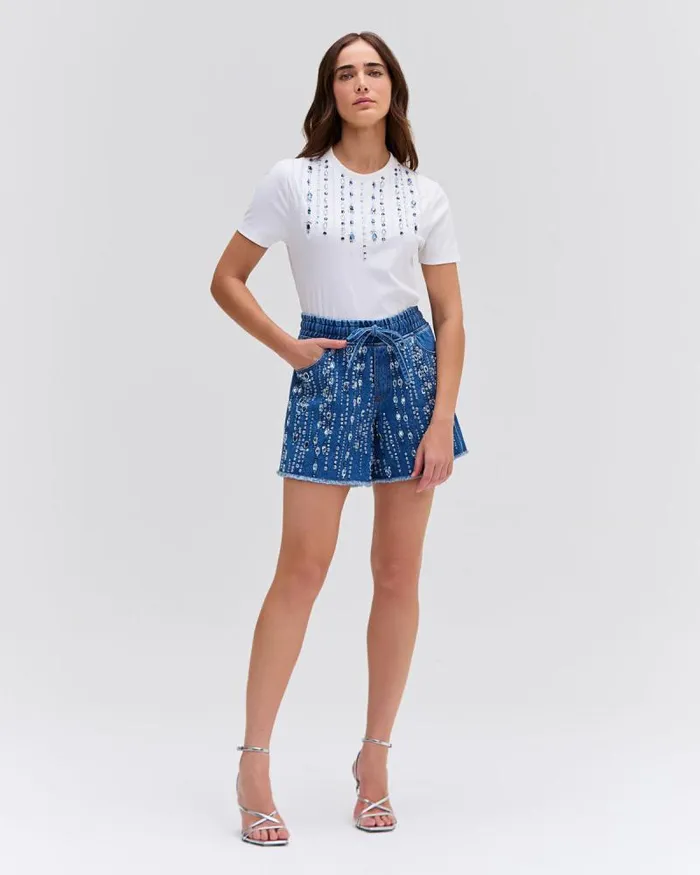 Women Matching Sets PatBO HAND BEADED DENIM SHORTS Denim