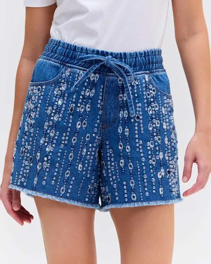 Women Matching Sets PatBO HAND BEADED DENIM SHORTS Denim