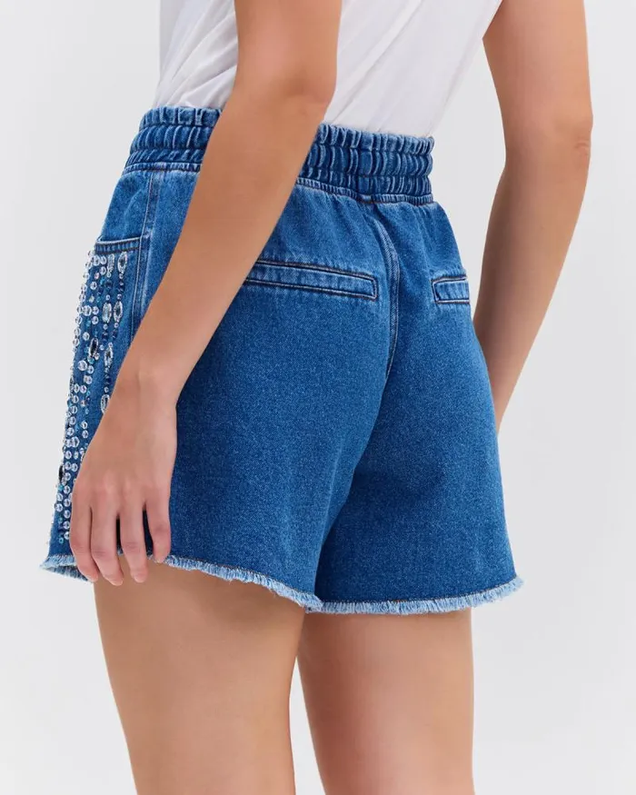 Women Matching Sets PatBO HAND BEADED DENIM SHORTS Denim