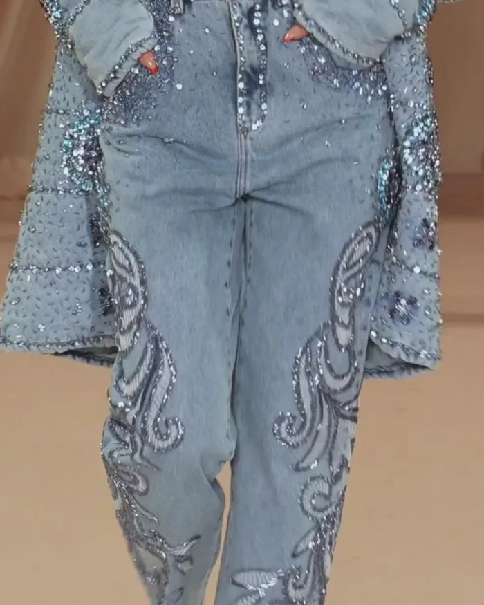 Women Matching Sets PatBO HANDBEADED STRAIGHT LEG JEANS FINAL SALE Denim
