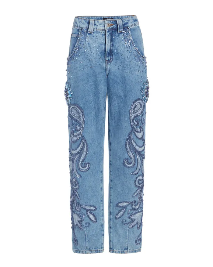 Women Matching Sets PatBO HANDBEADED STRAIGHT LEG JEANS FINAL SALE Denim