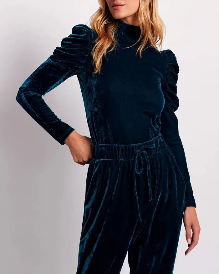 Women Matching Sets PatBO LUXE VELVET TURTLENECK FINAL SALE Azure