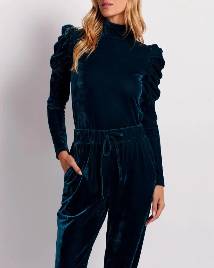 Women Matching Sets PatBO LUXE VELVET TURTLENECK FINAL SALE Azure