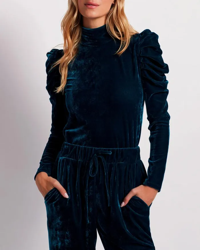 Women Matching Sets PatBO LUXE VELVET TURTLENECK FINAL SALE Azure