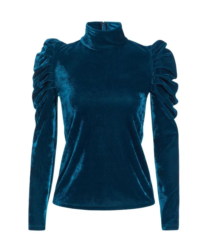 Women Matching Sets PatBO LUXE VELVET TURTLENECK FINAL SALE Azure