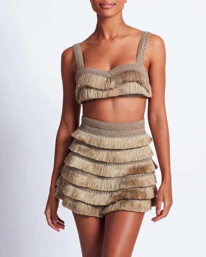 Women Matching Sets PatBO Metallic Fringe Bralette Gold