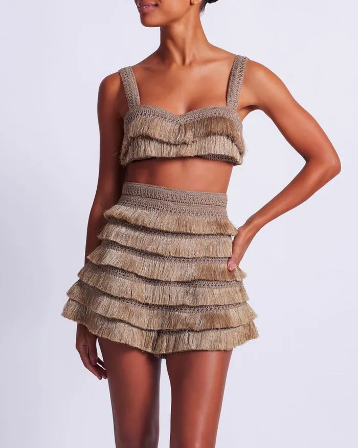 Women Matching Sets PatBO Metallic Fringe Bralette Gold