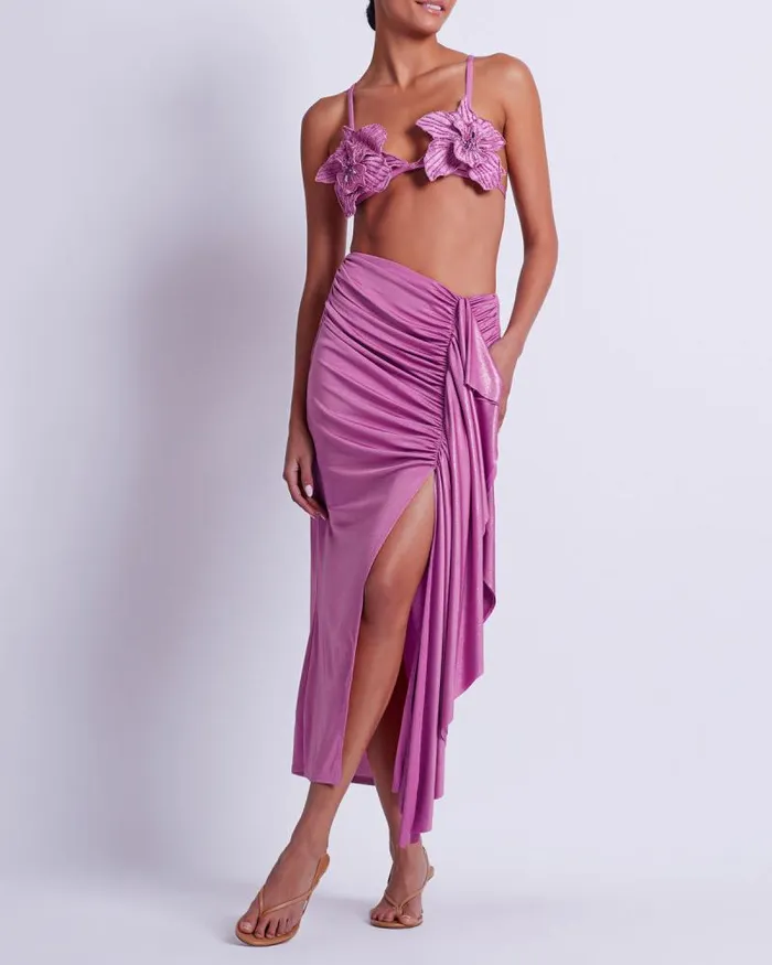Women Matching Sets PatBO Metallic Jersey Midi Skirt FINAL SALE Lilac