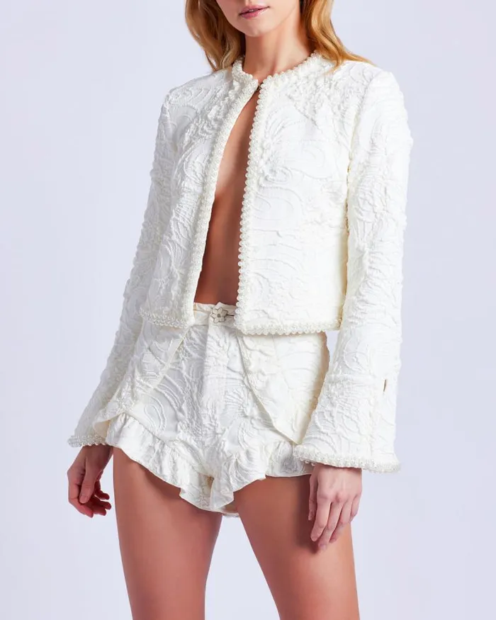 Women Matching Sets PatBO PearlBeaded Jacquard Jacket White