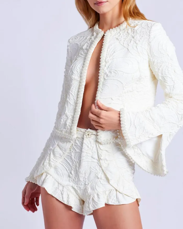 Women Matching Sets PatBO PearlBeaded Jacquard Jacket White