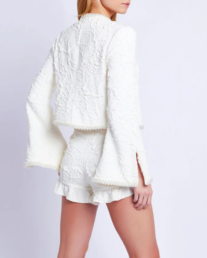 Women Matching Sets PatBO PearlBeaded Jacquard Jacket White
