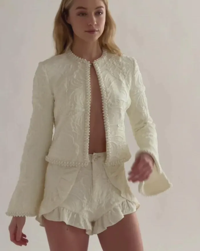 Women Matching Sets PatBO PearlBeaded Jacquard Jacket White