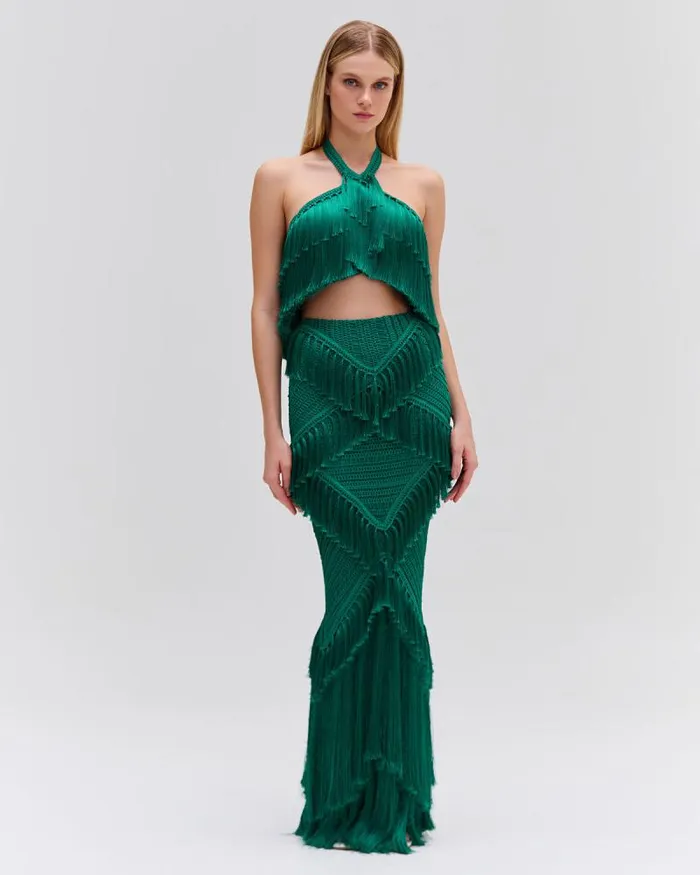 Women Matching Sets PatBO Woven Fringe Trim Maxi Skirt FINAL SALE Jade