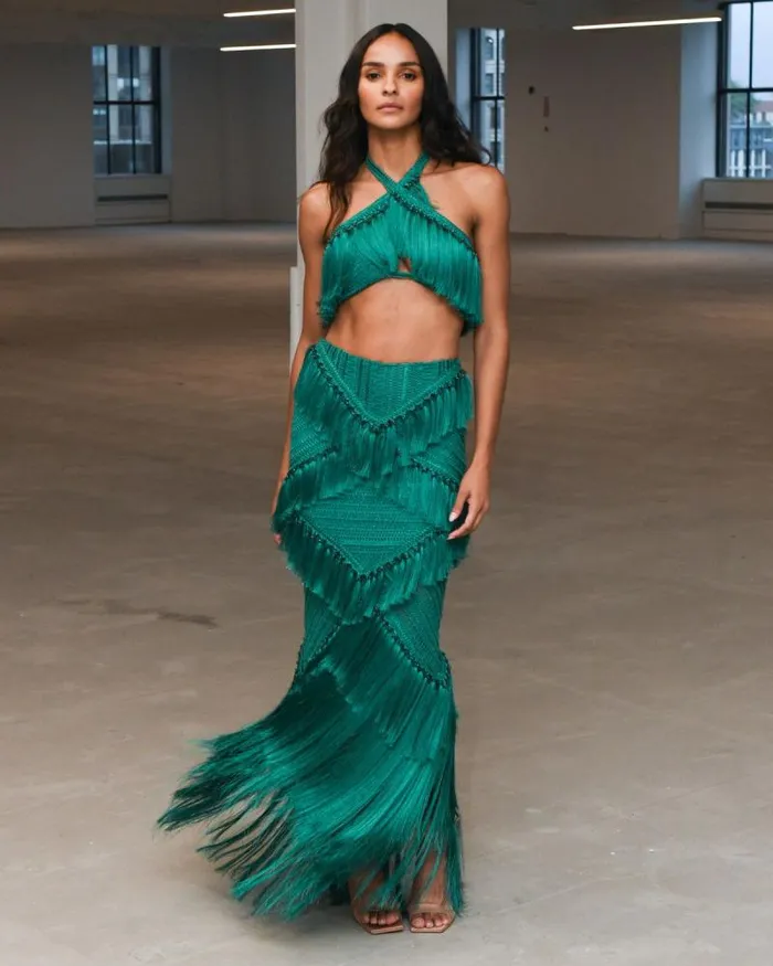 Women Matching Sets PatBO Woven Fringe Trim Maxi Skirt FINAL SALE Jade