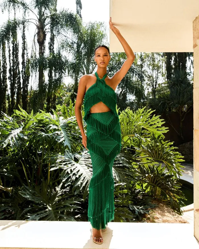 Women Matching Sets PatBO Woven Fringe Trim Maxi Skirt FINAL SALE Jade