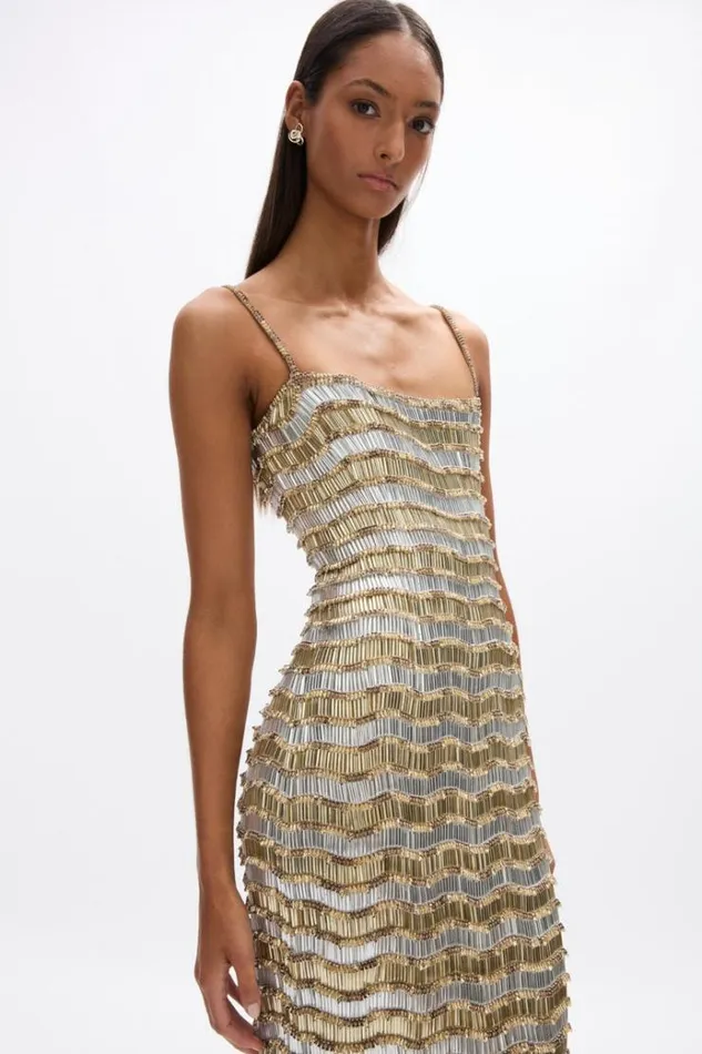 Women Maxi Dresses Rachel Gilbert Zeph Gown GoldSilver Women Maxi Dresses Rachel Gilbert Zeph Gown GoldSilver