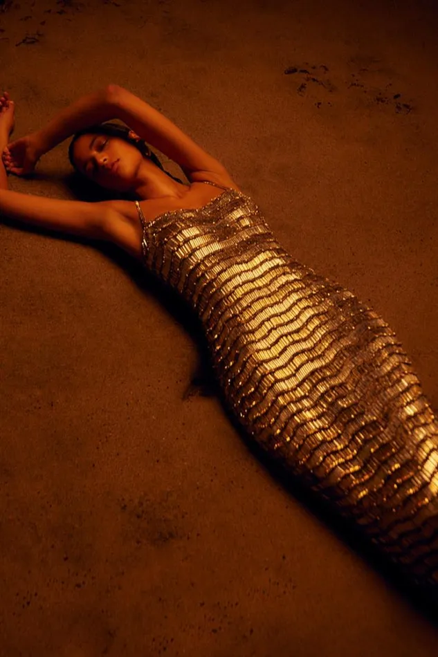 Women Maxi Dresses Rachel Gilbert Zeph Gown GoldSilver Women Maxi Dresses Rachel Gilbert Zeph Gown GoldSilver