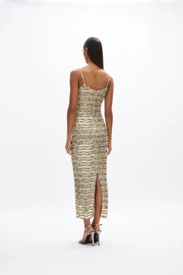 Women Maxi Dresses Rachel Gilbert Zeph Gown GoldSilver Women Maxi Dresses Rachel Gilbert Zeph Gown GoldSilver
