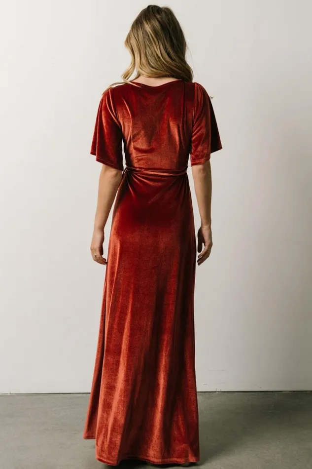 Women Meghan Velvet Wrap Maxi Dress Terracotta Baltic Born Maxi Dresses Women Meghan Velvet Wrap Maxi Dress Terracotta Baltic Born Maxi Dresses