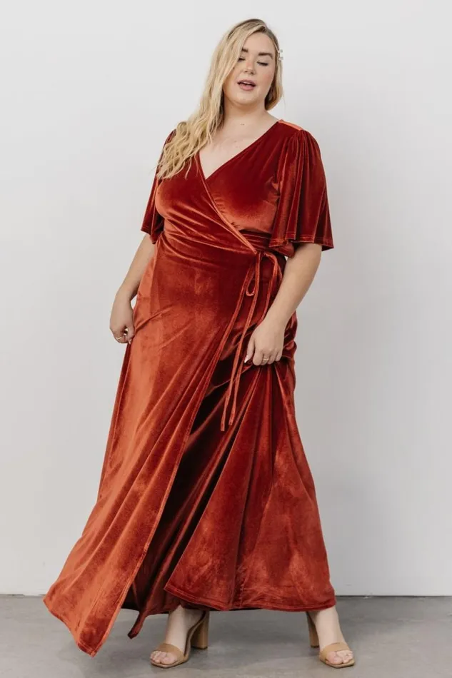 Women Meghan Velvet Wrap Maxi Dress Terracotta Baltic Born Maxi Dresses Women Meghan Velvet Wrap Maxi Dress Terracotta Baltic Born Maxi Dresses