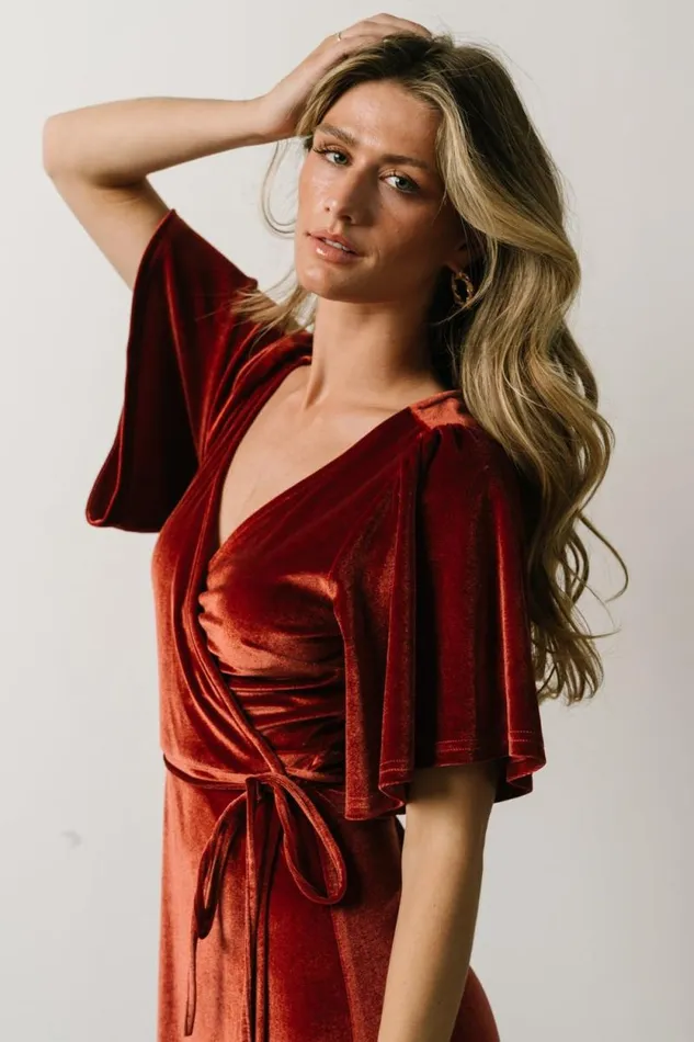 Women Meghan Velvet Wrap Maxi Dress Terracotta Baltic Born Maxi Dresses Women Meghan Velvet Wrap Maxi Dress Terracotta Baltic Born Maxi Dresses
