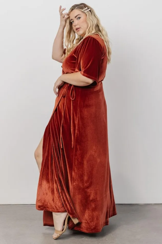 Women Meghan Velvet Wrap Maxi Dress Terracotta Baltic Born Maxi Dresses Women Meghan Velvet Wrap Maxi Dress Terracotta Baltic Born Maxi Dresses